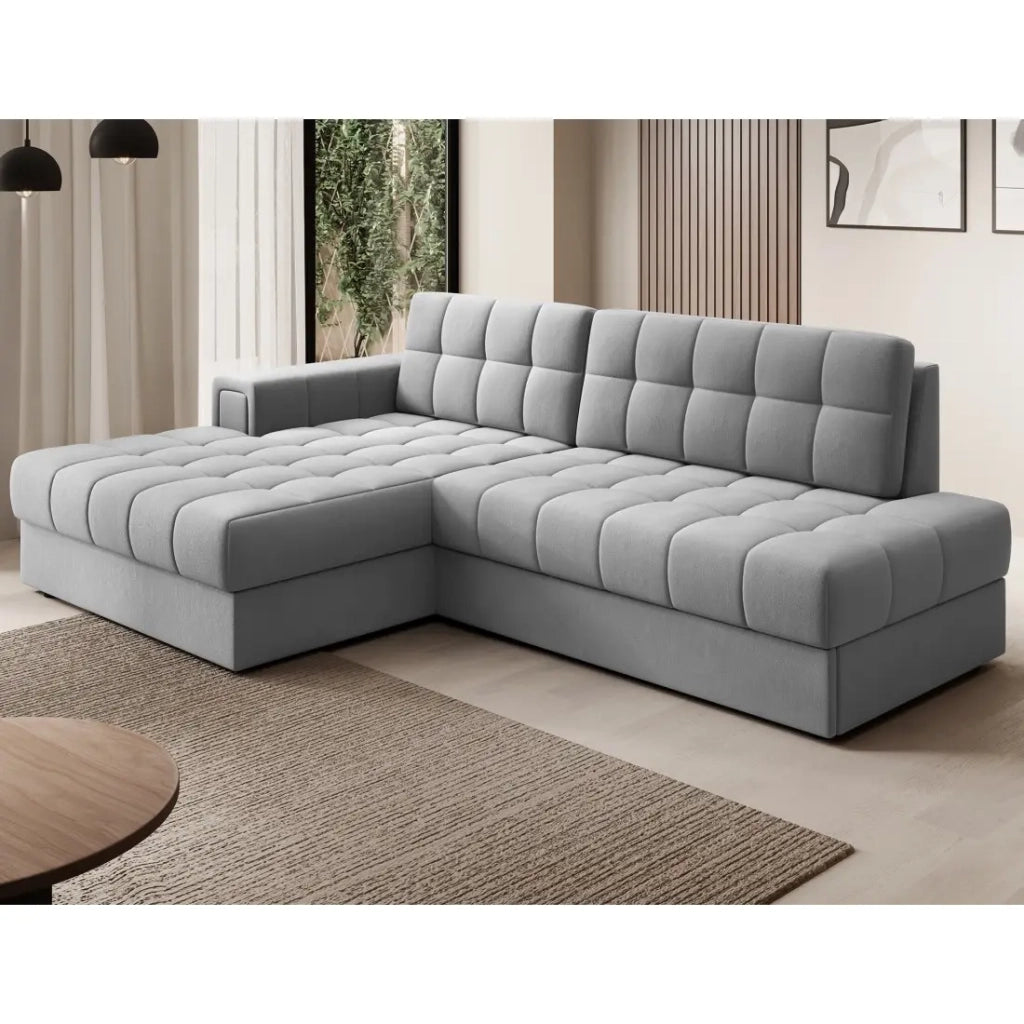 Divano ad angolo convertibile CUBITO grigio 240 cm con contenitore e letto