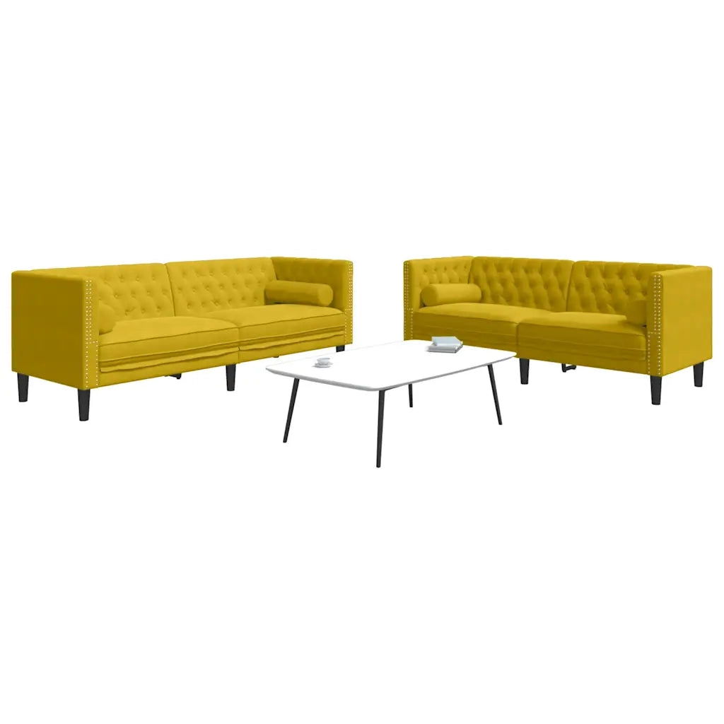 Set Divani Chesterfield 2pz con Cuscini Giallo Velluto 3209297