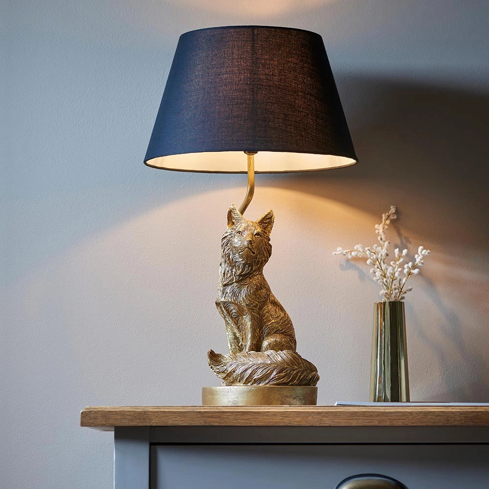 Lampada da tavolo volpe oro vintage con paralume nero Endon