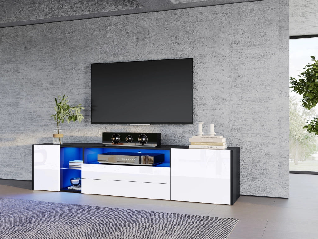 Cassettiera per TV bianca e nera in truciolare; 180 x cm