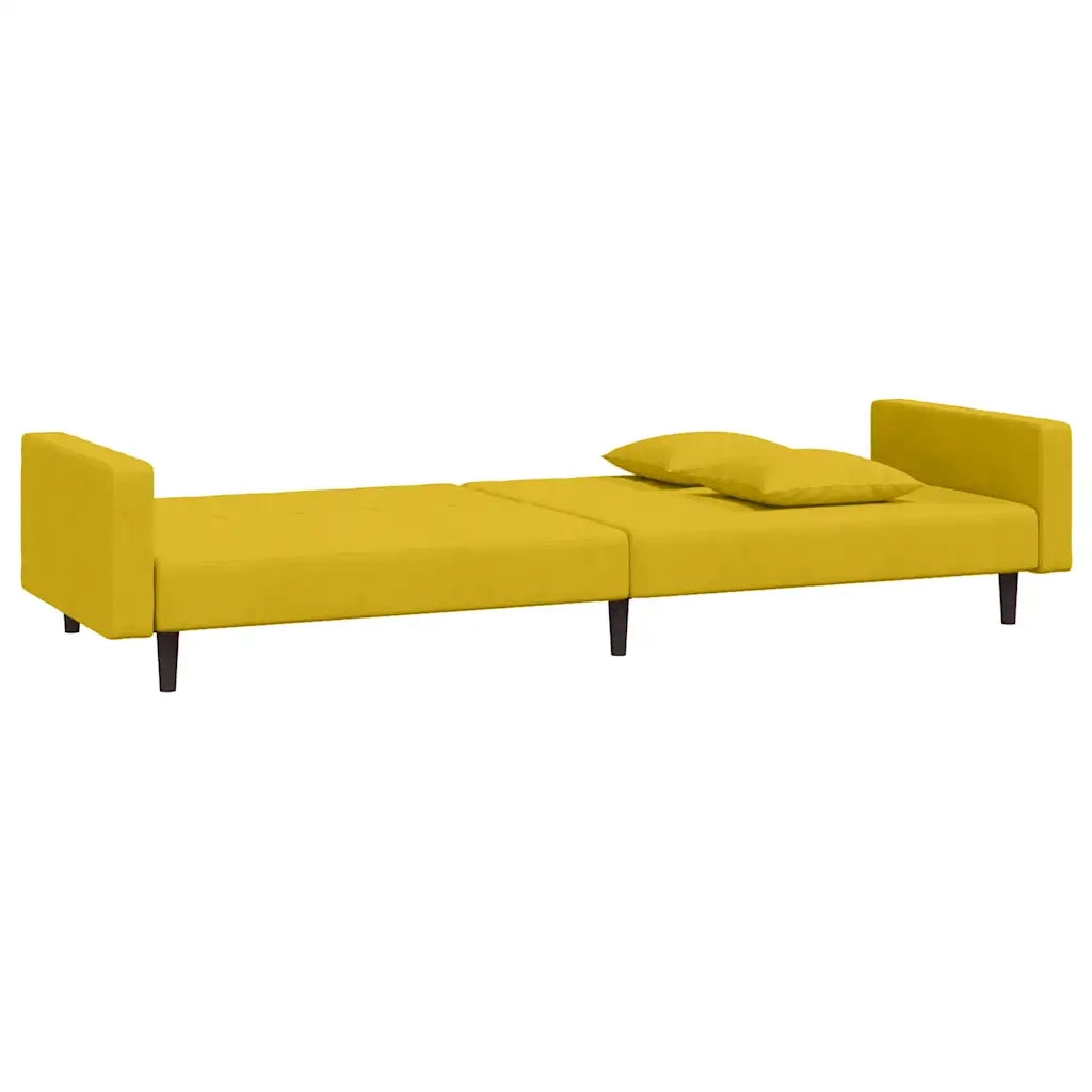 Divano Letto a 2 Posti con 2 Cuscini Giallo in Velluto 375924