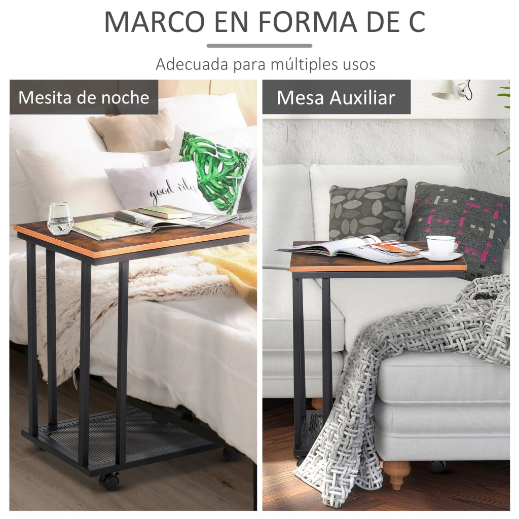 Tavolino da caff¨¨ con ruote ¨C Minimal ¨C Legno e metallo 51x36x65 cm