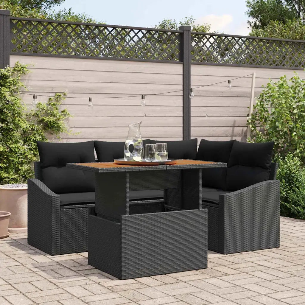 Set da Pranzo per Giardino con cuscino 5 pcs Nero e Marrone
