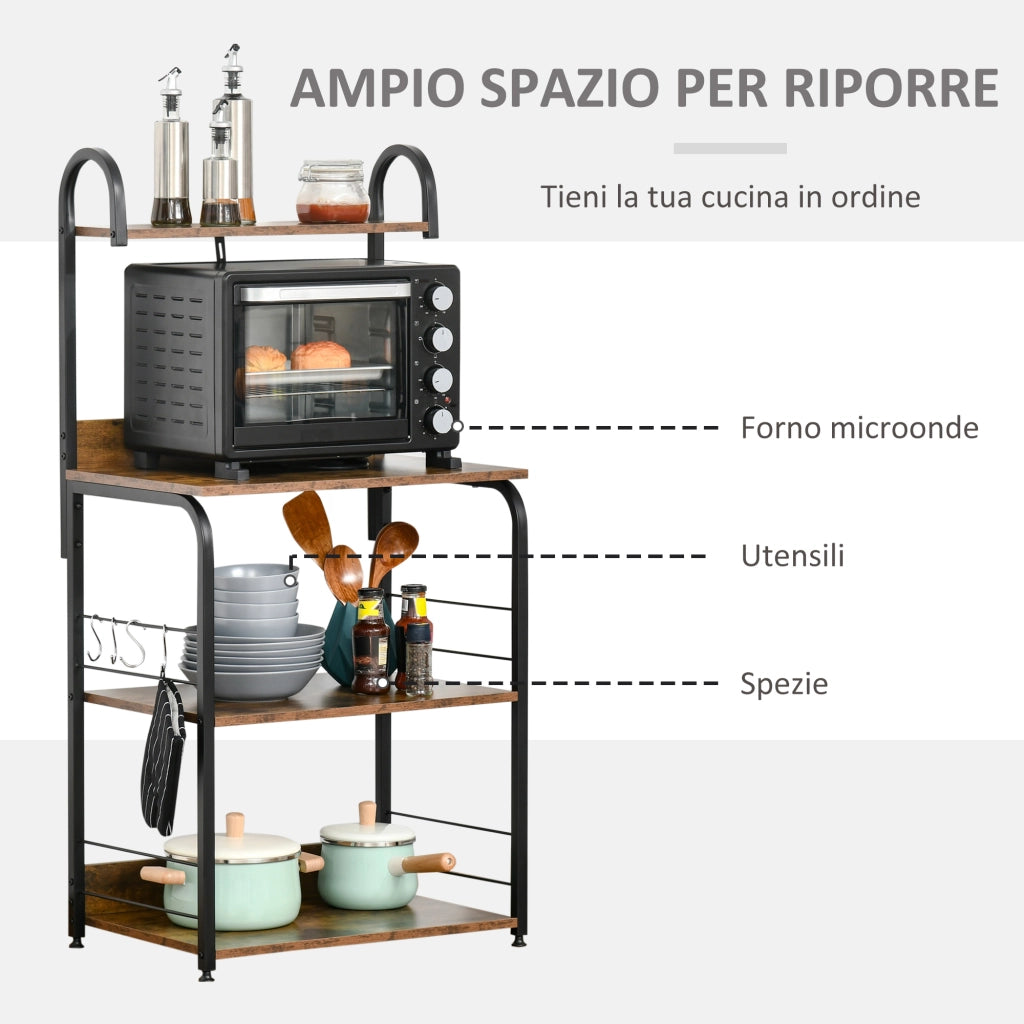 Scaffale da Cucina 4 Ripiani ¨C Xylo ¨C Legno e Acciaio Marrone Rustico 60x40x125cm