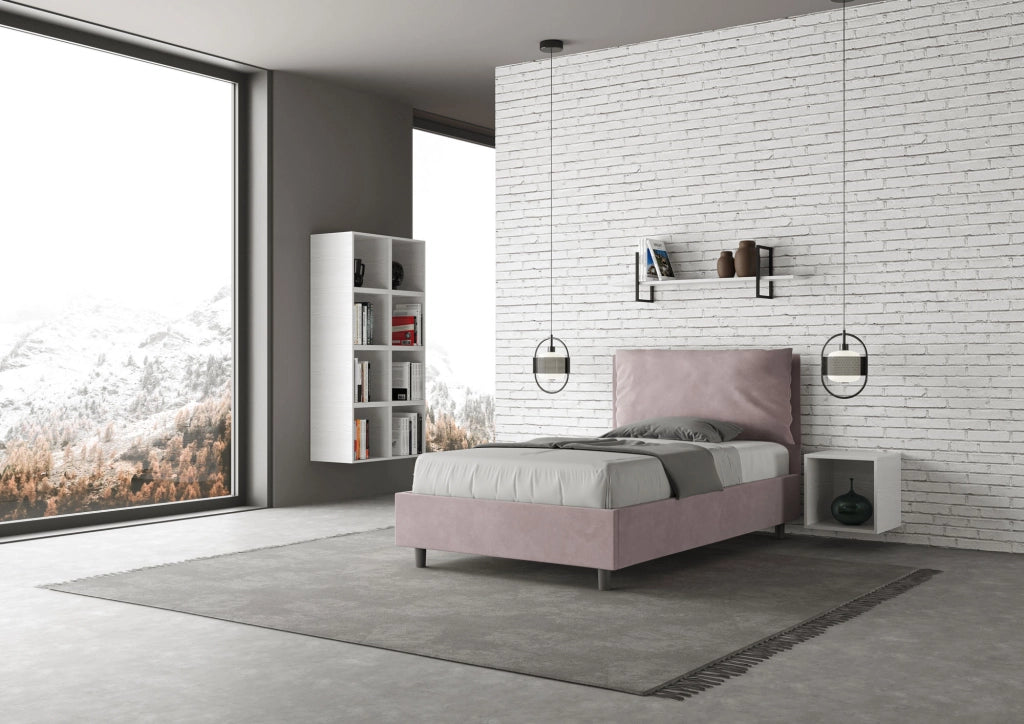 BS COM Letto una piazza e mezza con rete imbottito 120x200 microfibra glicine