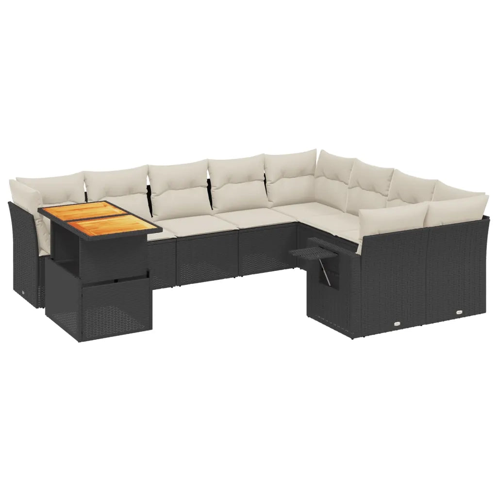 Set Divani da Giardino 10pz con Cuscini in Polyrattan Nero 3271917