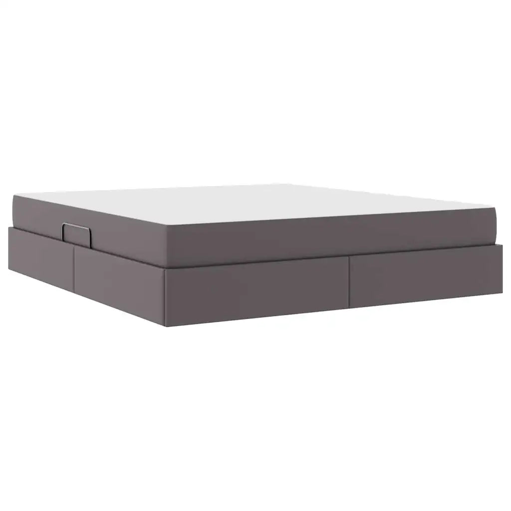 Letto con contenitore e materasso 2 pcs Grigio Pelle