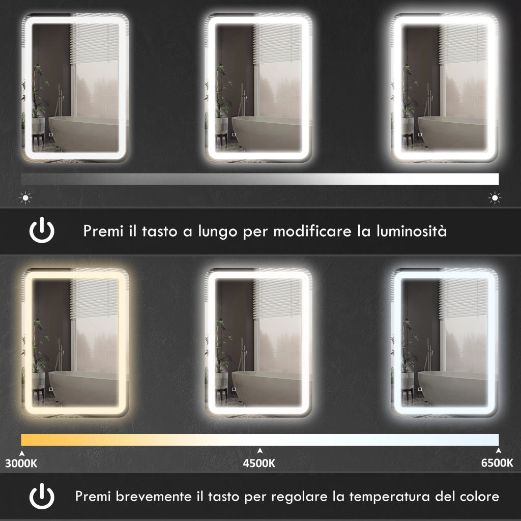 Specchio Bagno LED con Touch, Antiappannamento e 3 Temperature ¨C Xylo ¨C 70x50cm