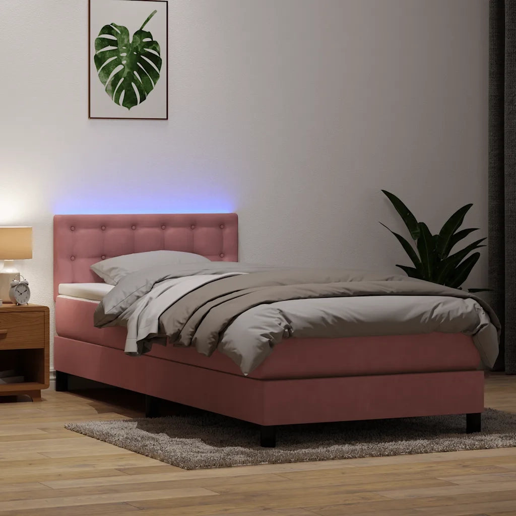 Letto a Molle con Materasso e LED Rosa 80x220 cm Velluto 3317294