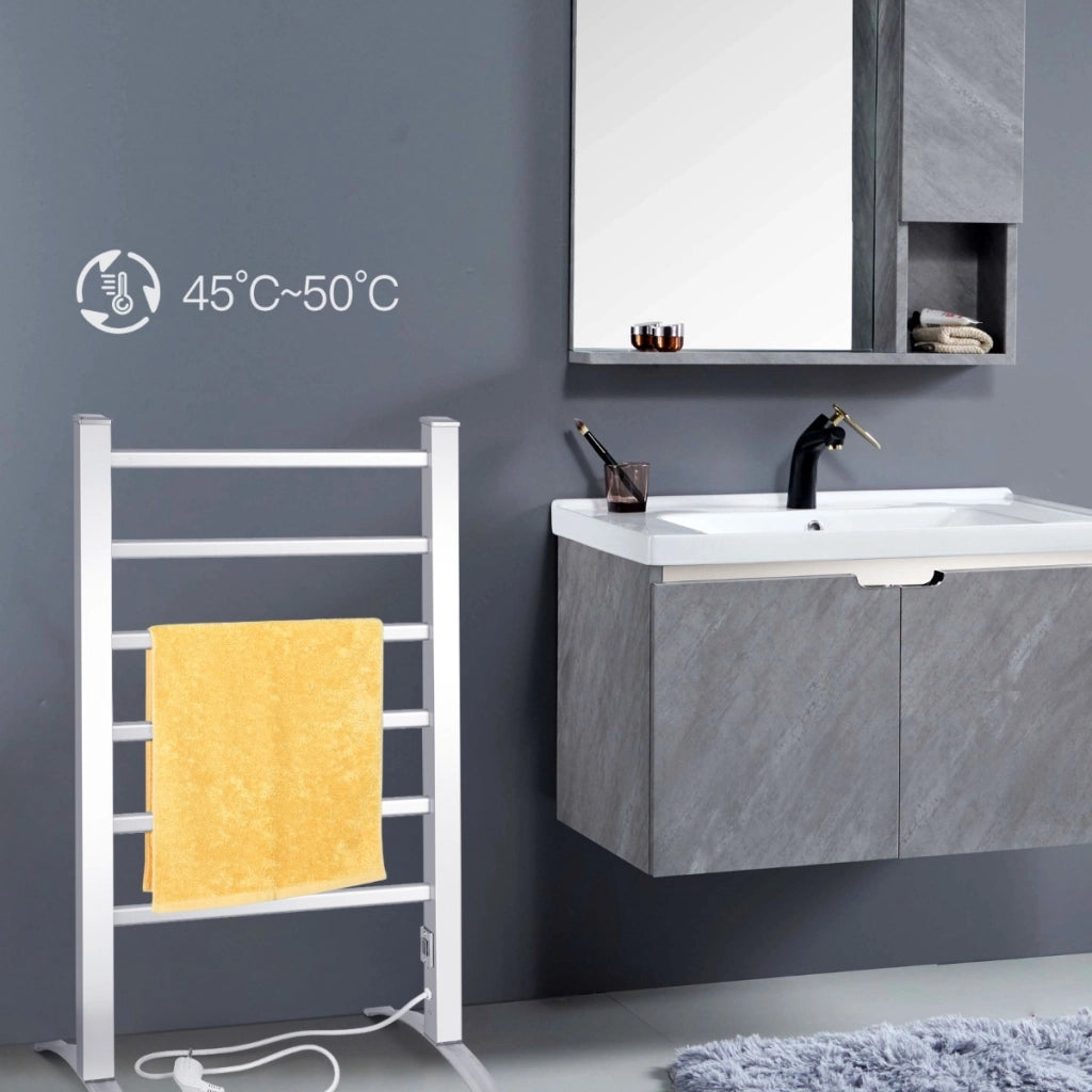 Portasciugamani elettrico 2 in 1 con 6 sbarre in alluminio, Stendino elettrico 100W per vestiti e asciugamani-Portasciugamani