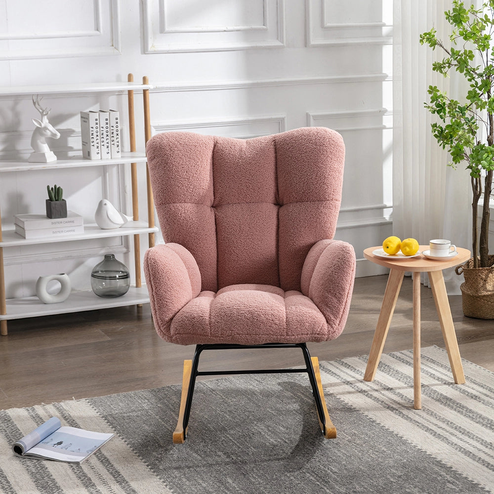 Poltrona a dondolo moderna - Xylo - Tessuto teddy, rivestimento imbottito, rosa