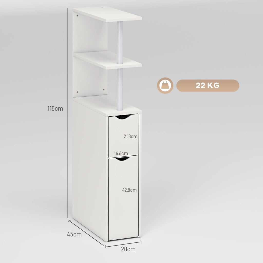 Colonna Bagno Salvaspazio 20x45x115 cm con 2 Cassetti e Ripiani Aperti in Legno Bianco