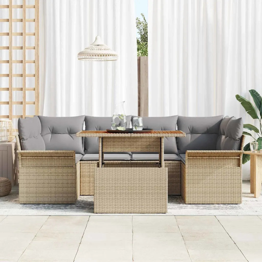 Set Divano da Giardino 7 pcs Beige Poly Rattan 3358023