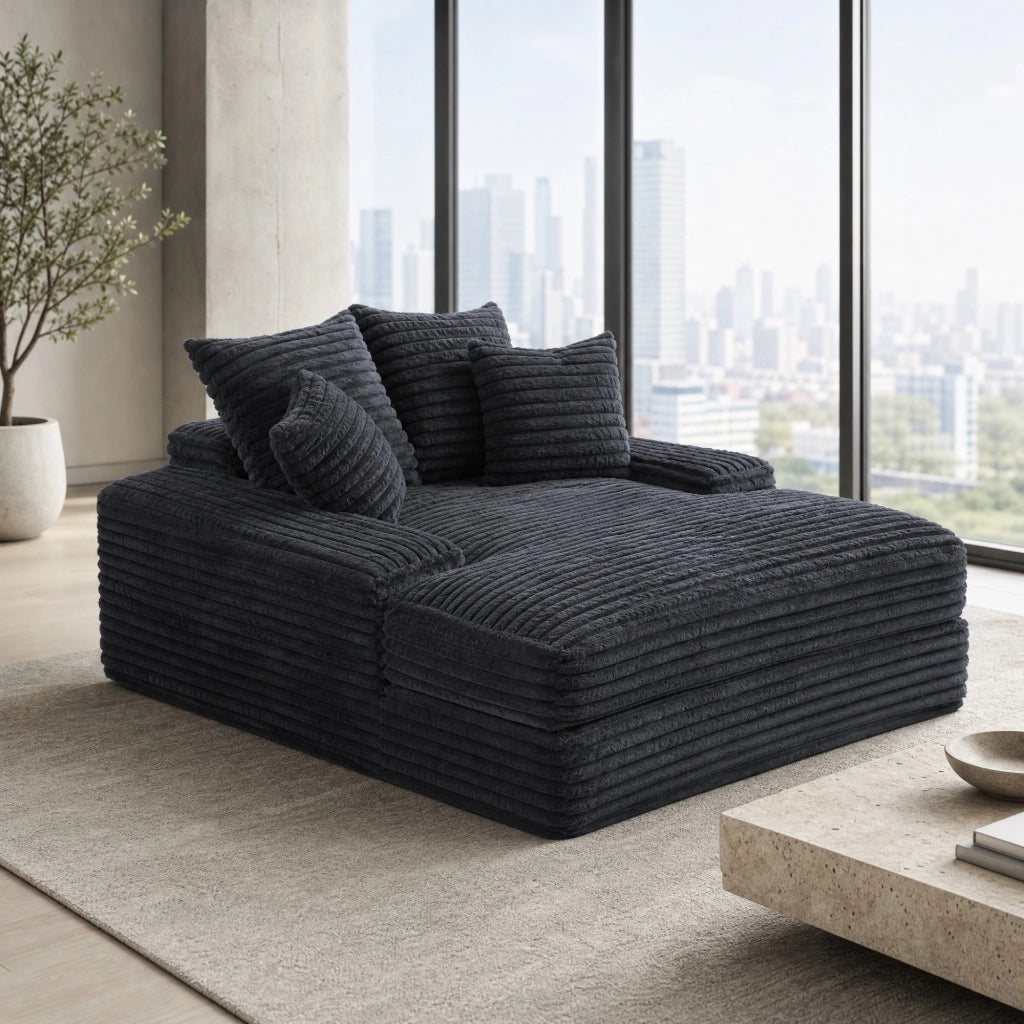 CHAISE LONGUE 137x175x63 cm in velluto a coste grigio