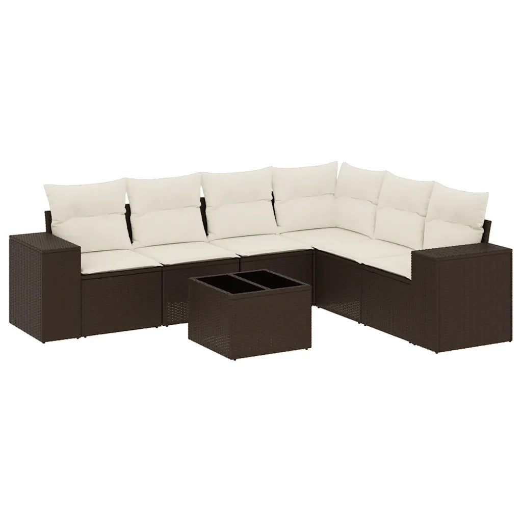 Set Divani da Giardino 7 pz con Cuscini Marrone in Polyrattan 3254960