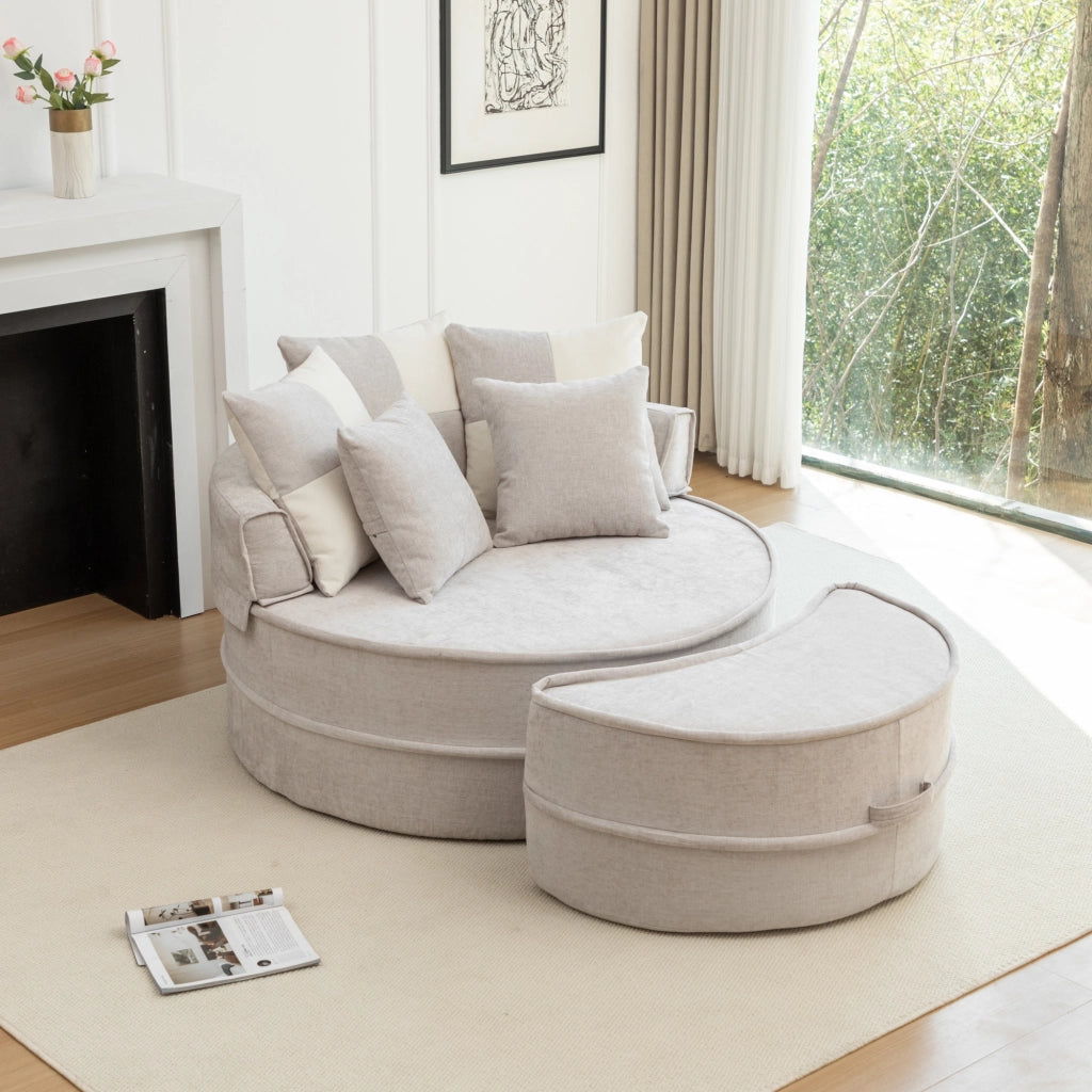 POLTRONA Relax con ottomana 121 cm Chenille Grigio