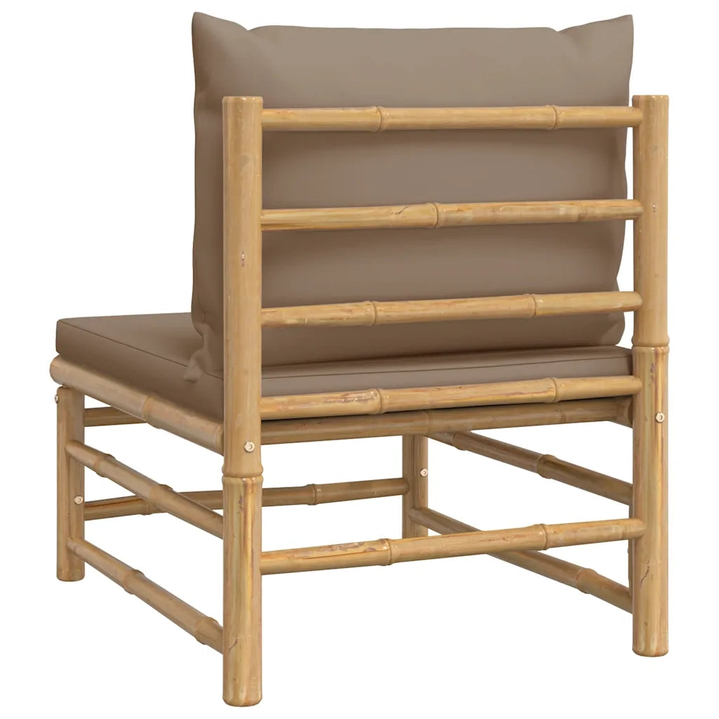 Divano Centrale da Giardino con Cuscini-Sofa Modulare-Divanetto da esterno Tortora in Bamb¨´
