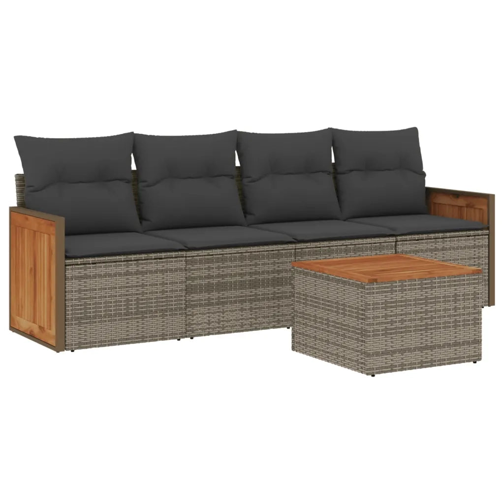Set Divano da Giardino 5 pz | Set Salotto da Giardino con Cuscini Grigio in Polyrattan