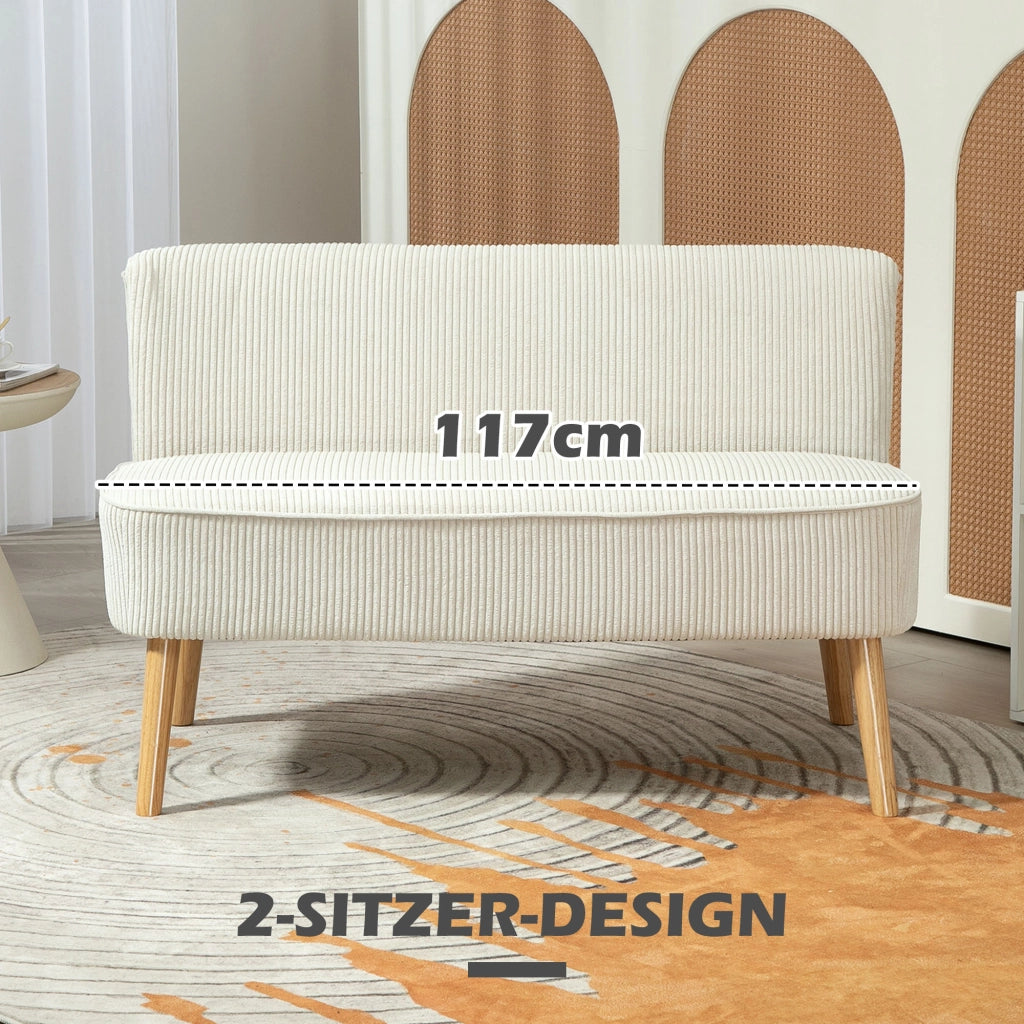 DIVANO 2 posti 117x56,5x77 cm Legno e tessuto Cream White