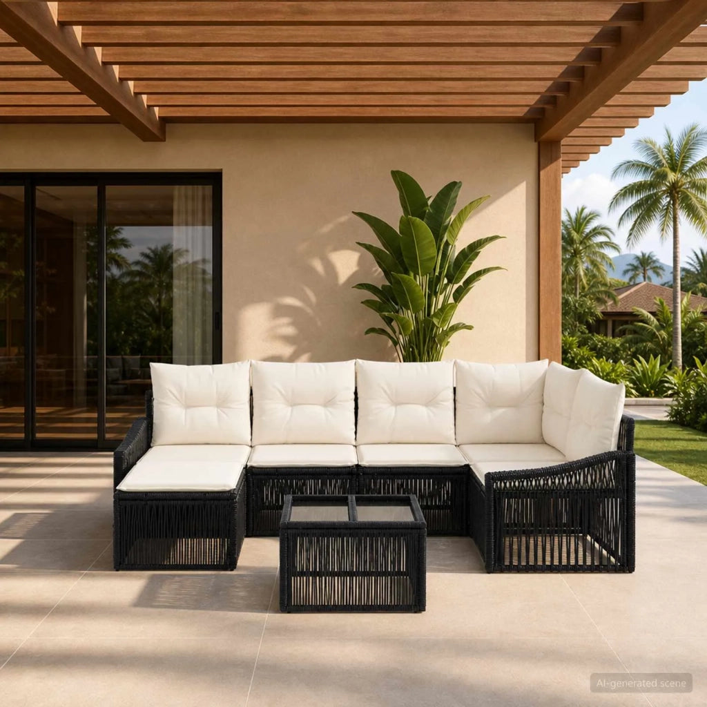 Set Divano da Giardino 7 pcs Nero polyrattan 3436075