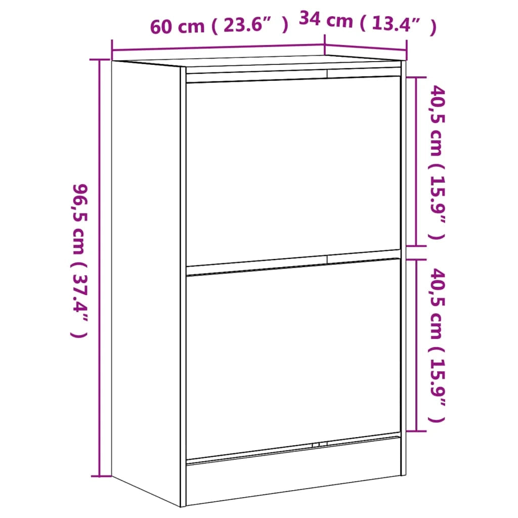 Scarpiera mobile contenitore per scarpe mobile per ingresso/corridoio/soggiorno finitura Sonoma 60 x 34 x 96,5 cm legno ingegnerizzato grigio 02_0022080