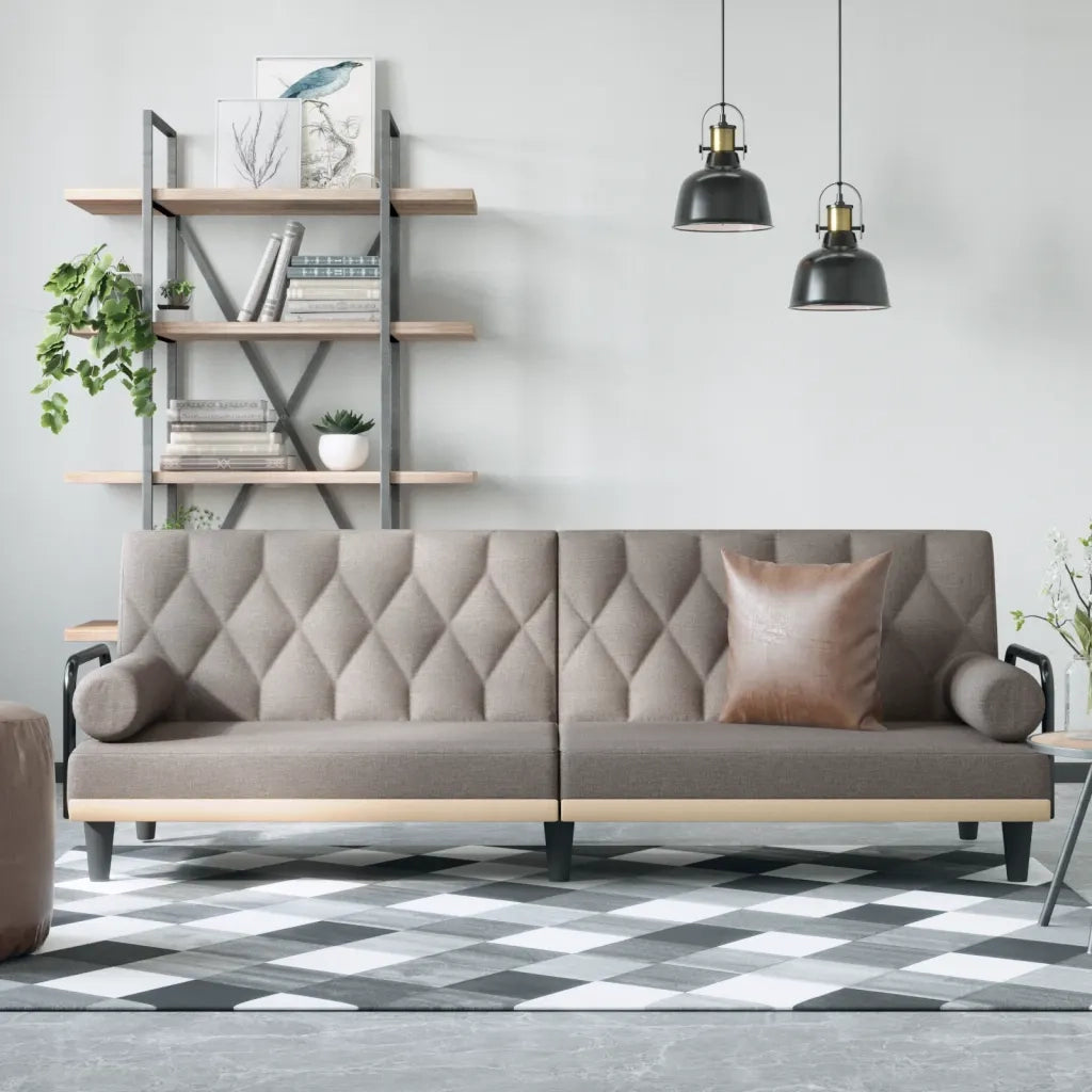 Divano Letto con Braccioli Tortora in Tessuto 351942