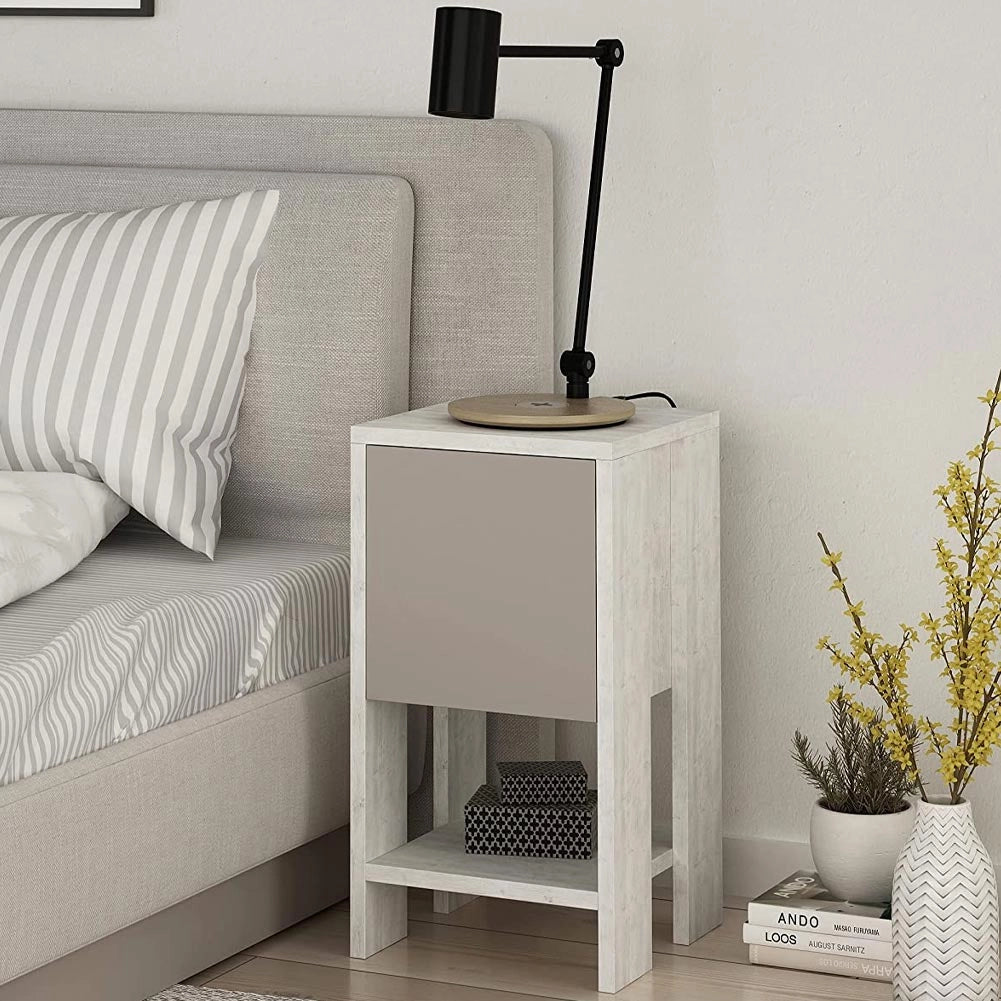 Comodino 30x30x55 cm Mobiletto con Anta a Ribalta e Ripiano Antracite