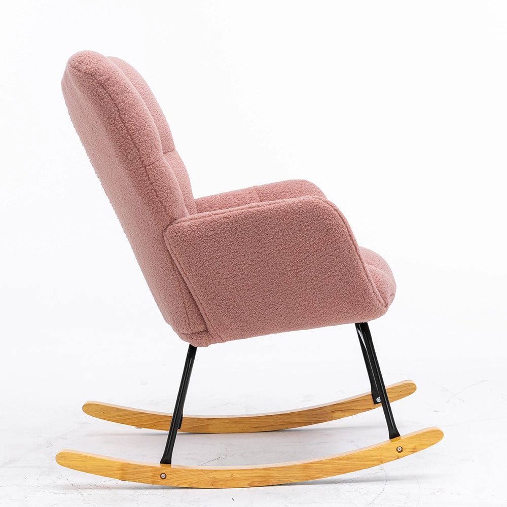 Poltrona a dondolo moderna - Xylo - Tessuto teddy, rivestimento imbottito, rosa