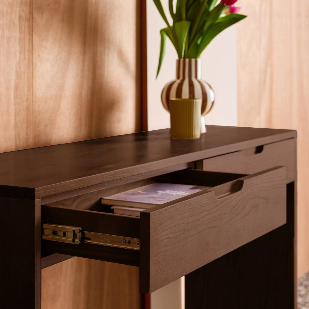 Consolle in legno 2 cassetti, 120cm, noce