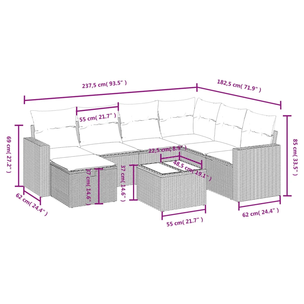 Set Divani da Giardino con Cuscini 8 pz Nero in Polyrattan 3263532