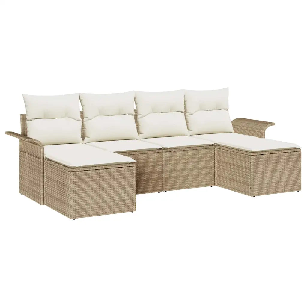 Set Divano da Giardino con archiviazione 6 pcs Beige polyrattan