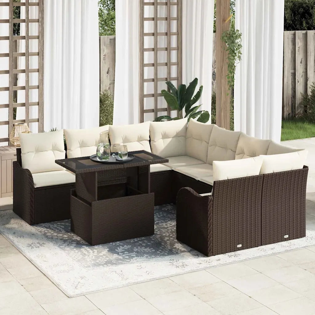 Set Divano da Giardino con cuscino 9 pcs Marrone Poly Rattan 3348434