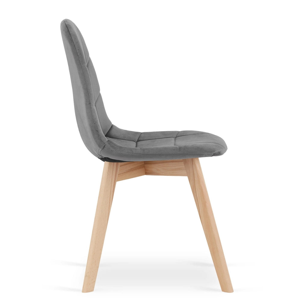 Sedia Bora in velluto grigio scuro con gambe in faggio