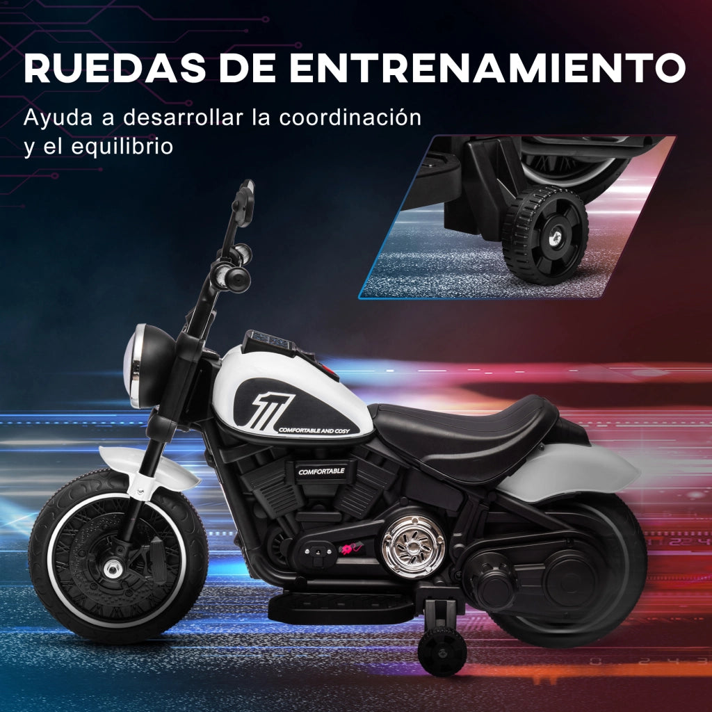 Moto Elettrica per Bambini 18-36 Mesi ¨C Xylo ¨C Batteria 6V Bianco con Ruote Ausiliarie