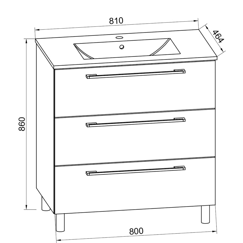 Completo di Ezooza Set Bagno 2 Pezzi Mobile Extra Large con 3 cassetti e Lavabo a terra, Bianco ,