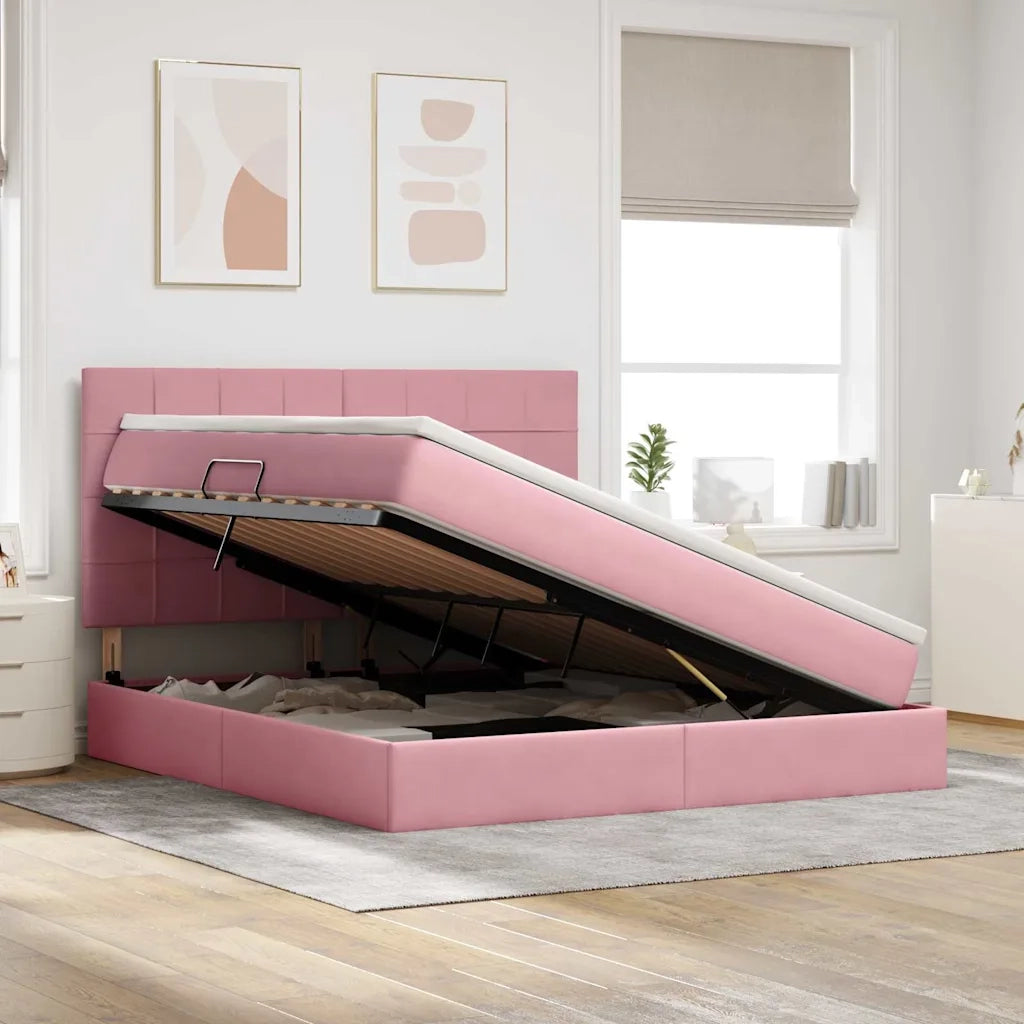 Letto con contenitore e LED con led Rosa 180 x 200 cm Velluto 3372686