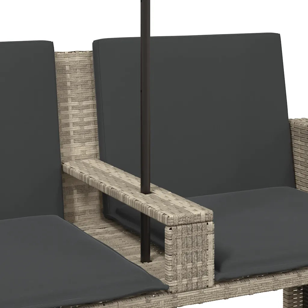 Divano 2Posti Ombrellone e Sgabelli Grigio Chiaro Polyrattan 365888