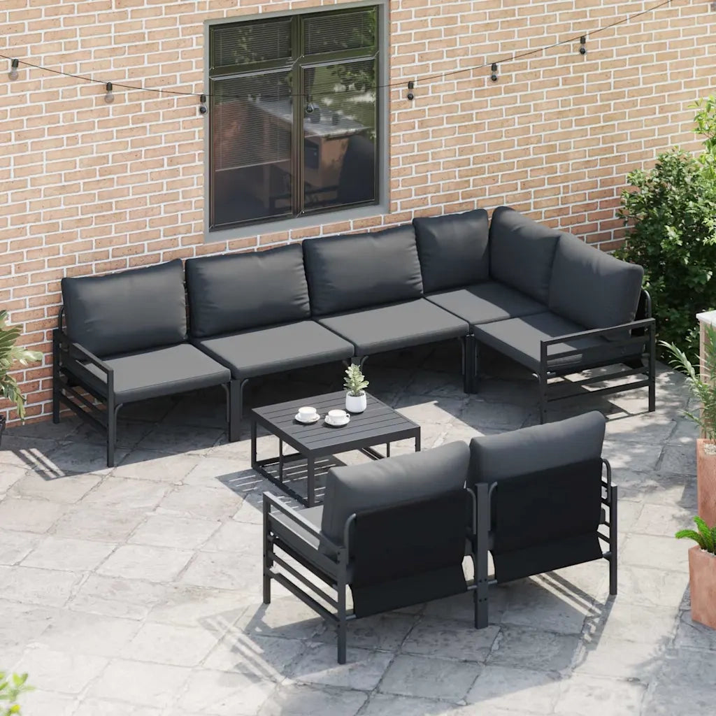 Set Divano da Giardino con cuscino 7 pcs Nero Acciaio