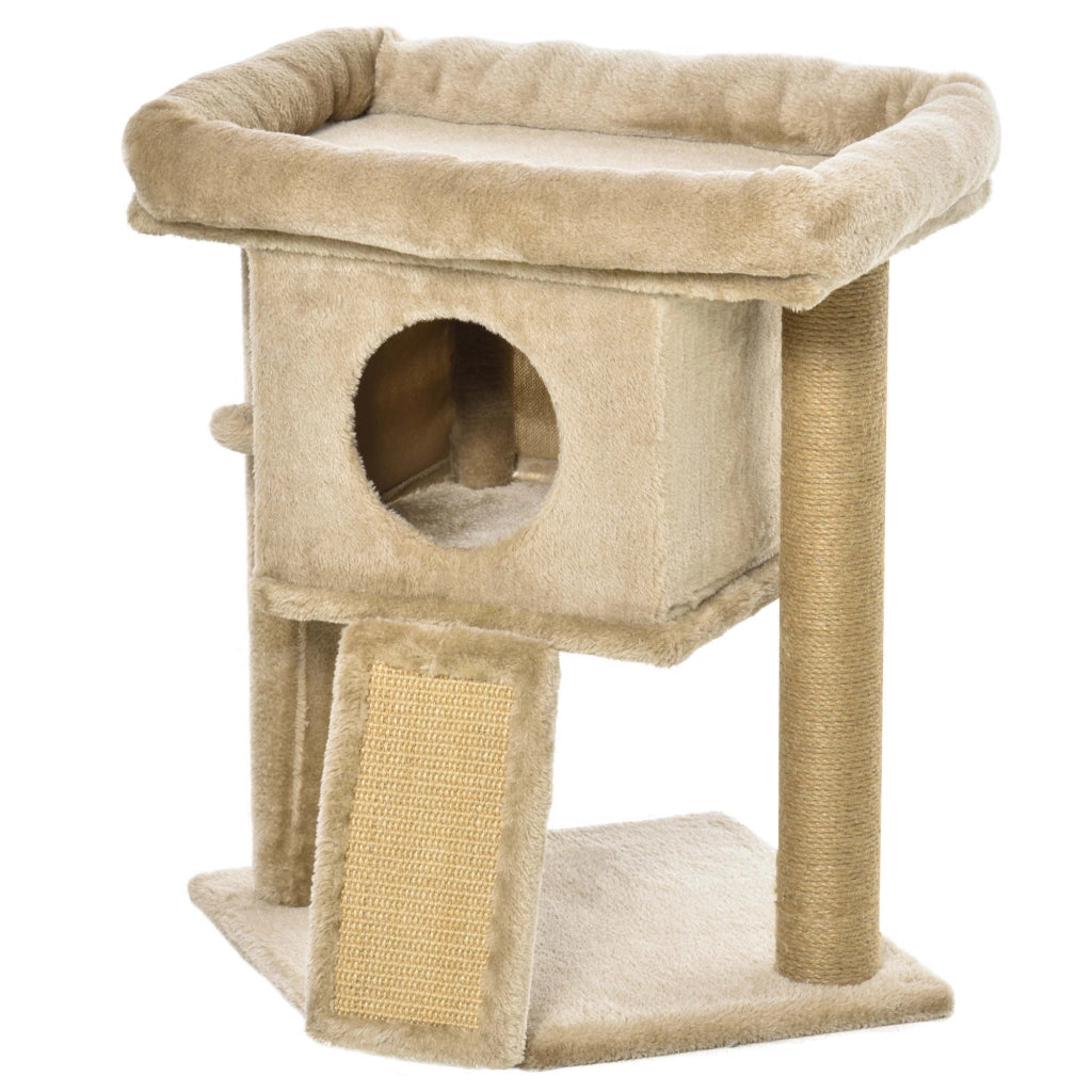Tiragraffi Albero per Gatti con Casetta e Lettino ¨C Minimal ¨C Marrone