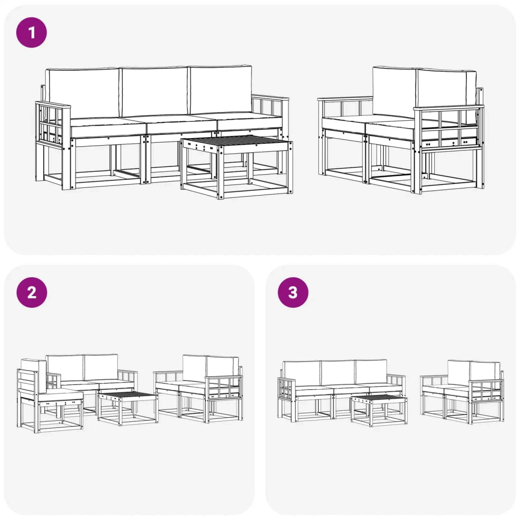 Set di divani da esterno 6 pz Bianco e Grigio Chiaro Poliestere 3387255