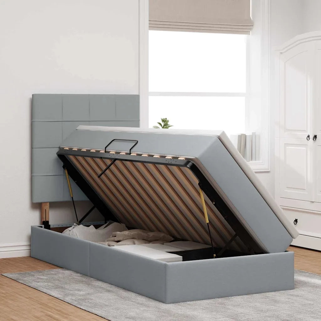 Letto con contenitore e LED con led Grigio chiaro 90 x 200 cm