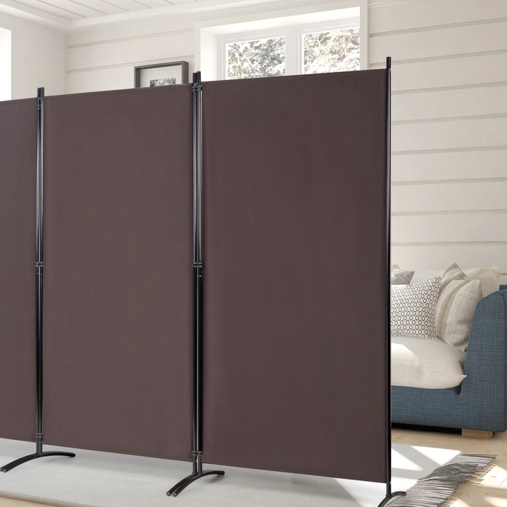 Divisore con 3 pannelli per casa ufficio, Separatore pieghevole con cardini durevoli 260x183cm Marrone-Separ¨¨