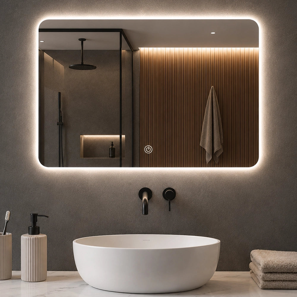 Specchio Led Rettangolare con Led 3 Colori Dimmerabile 70x50 cm Pulsante Touch
