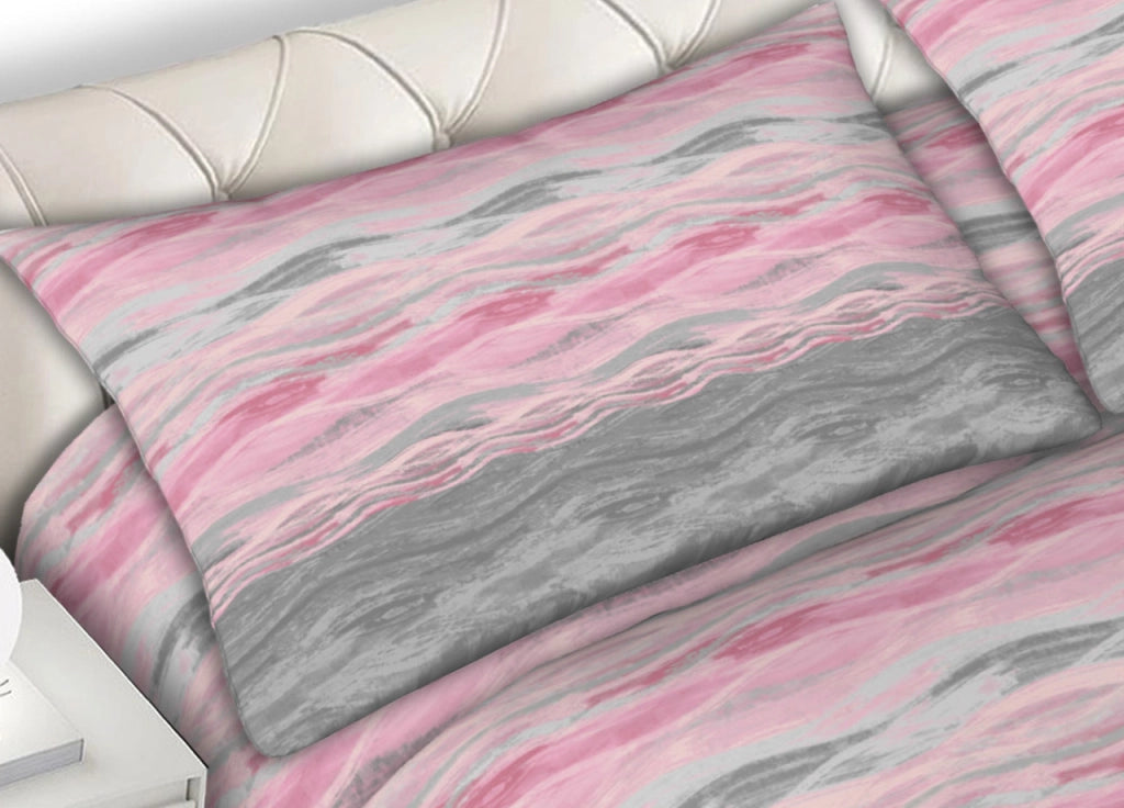 Completo Lenzuola 100% Cotone Made Italy Disegno Pretty - 1 Piazza e Mezza - Rosa