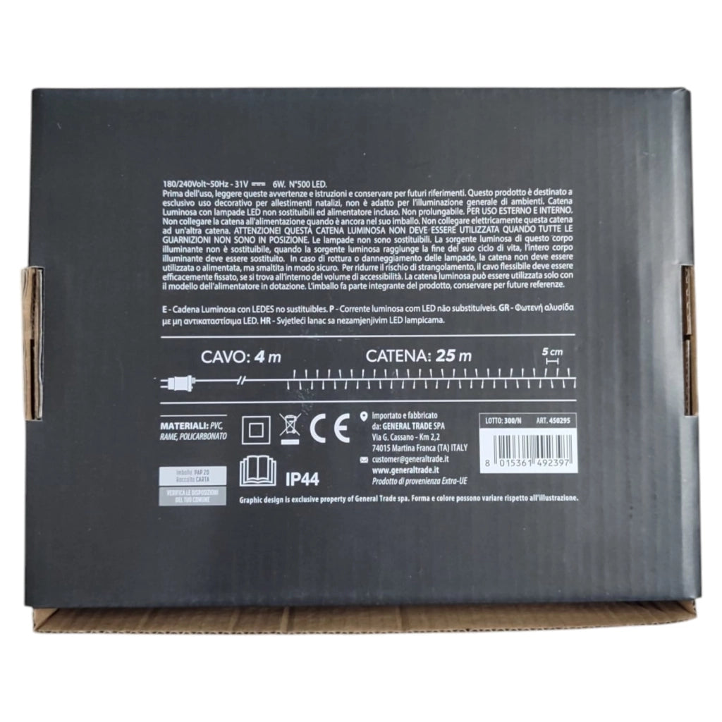 LUCI NATALIZIE 500 LED BIANCO CALDO MIX FLASH INTERNO/ESTERNO IP44 25M