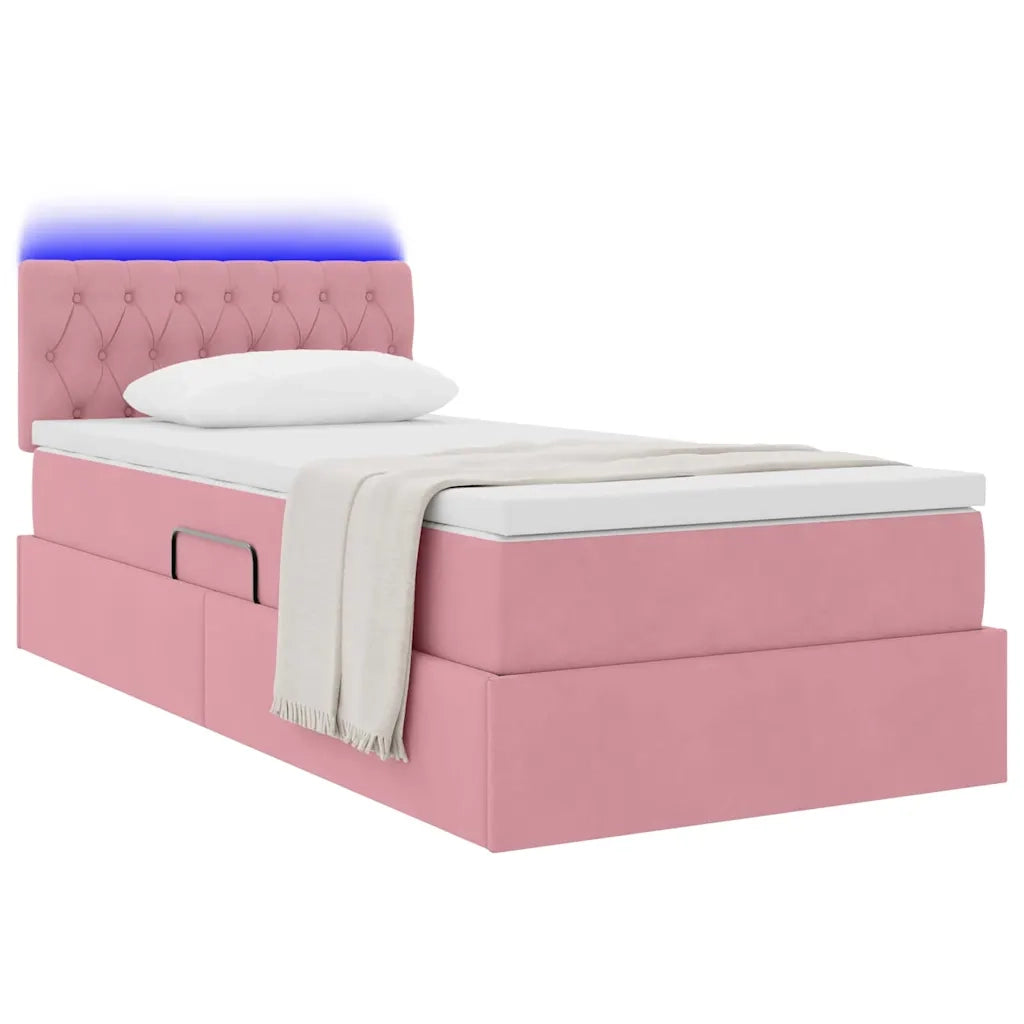 Letto con contenitore e LED con led Rosa 90 x 190 cm Velluto 3371426