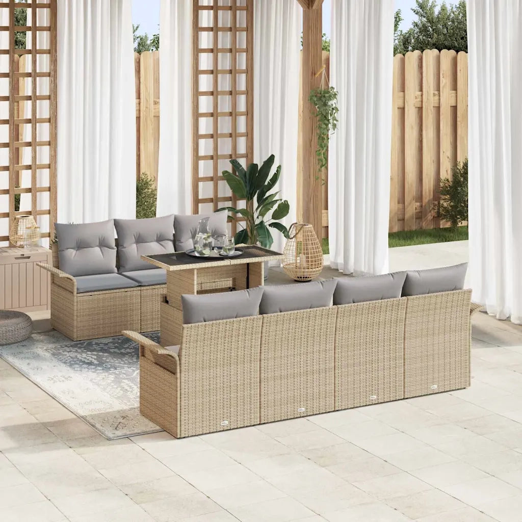 Set Divano da Giardino con cuscino 8 pcs Beige Poly Rattan