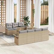 Set Divano da Giardino con cuscino 8 pcs Beige Poly Rattan