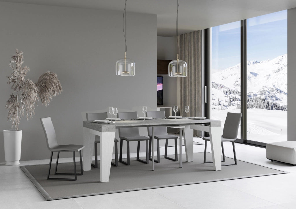Consolle allungabile 90x40/300 cm Naxor Mix piano Cemento - struttura Bianco Frassino