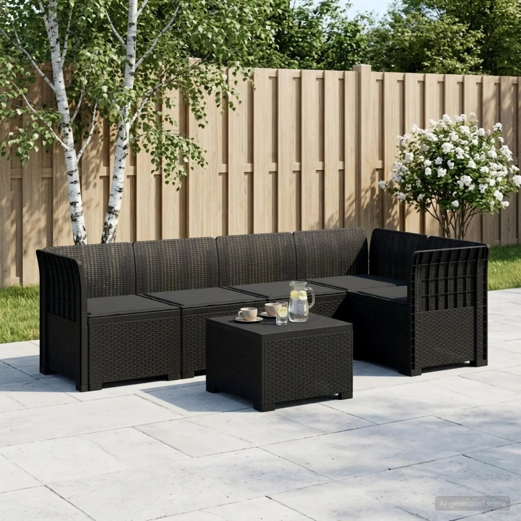 Divano da Giardino 5 Posti con Cuscini Stile Rattan PP 3444071